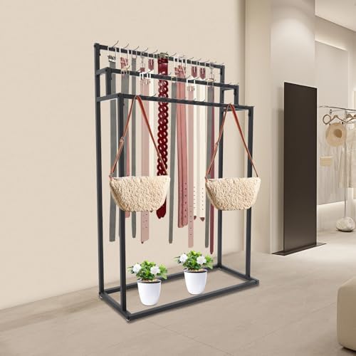 Floor Mounted Belt Hanger - Black, 3-Tier Metal Belt Display Stand with 39 Hooks, Freestanding Tie Scarf Rack Organizer for Men Closet Clothing Retail Store, 39.4"x15.7"x59.1" (100x40x150cm) - Image 4