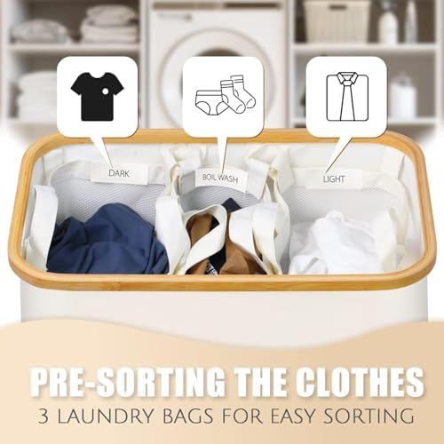 Hampers for Laundry Basket with Lid, 145L Large Laundry Hamper 3 Section - Image 3