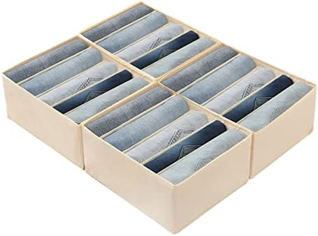 Qozary Jeans Pants Organizer for Closet, 4 Pack Drawer Organizers for Clothing, 5 Grids Wardrobe Clothes Organizer, Jean Organizer for Closet, Deep Drawer, Clothes Organizer for Shirts, Legging by Qozary