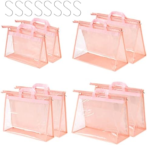 Handbag Dust Bags Clear Purse Storage Organizer for Closet Small to Extra Large Handbags Dust Free Bags Hanging Zipper Storage Bag with Hooks, (Pink, 4 Sizes-8PCS) by CINPIUK
