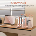 5 Vertical Compartments Magazine Holder, Metal Binder Organizer, RoseGold - Image 5