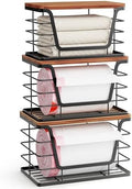 ALOCEO 3 Pack Stackable Storage Bins with Lids, Stainless Steel Trash Bag Dispenser Roll Holder for for Kitchen Sink, Laundry, Pantry Organizer and Storage, Walnut Black by ALOCEOWallHooksAdhesive