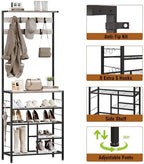 GiftGo Vintage Large 5-Tier Hall Tree with Console Table Entryway Coat Rack Floor Standing Shoes Rack Storage Shelf Organizer for Home Office Bedroom (Greige) - Image 7