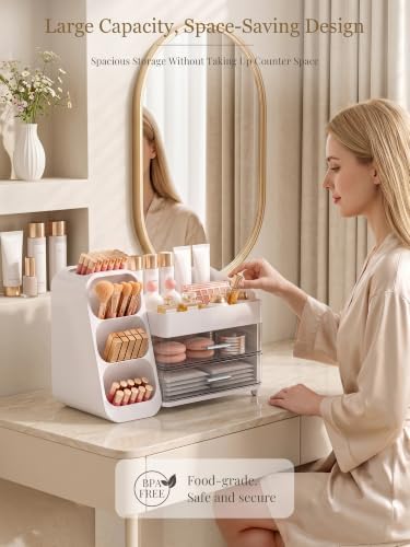 Booklov Large Makeup Organizer for Vanity Countertop, White - Image 5