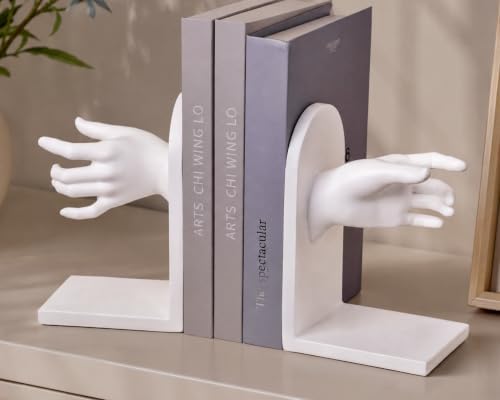 Vintage White Hand Shaped Book Ends, Decorative Bookends for Shelves - Image 5