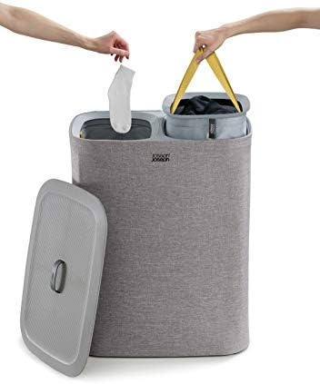 Joseph Joseph Tota 90 liter/23.8 gallon Laundry Hamper Separation Basket with lid, 2 Removable Washing Bags with Handles - Gray - Image 2