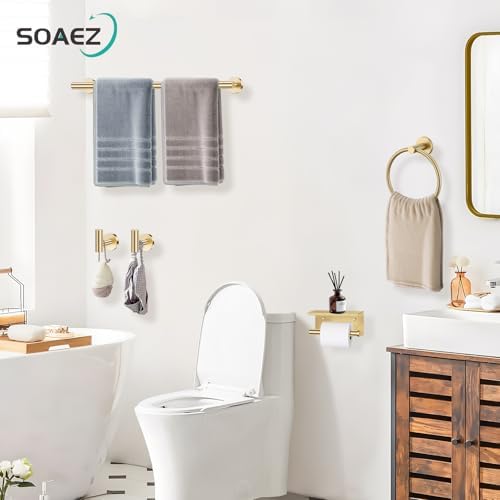 Brushed Gold Bathroom Hardware Set, 5 Pieces Gold Towel Bar Bathroom Accessories, Upgraded Toilet Paper Holder with Shelf Set, 23.6 Inch Towel Rack Towel Holder for Bathroom Wall - Image 7