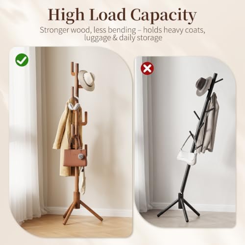 Yoobure Solid Wood Coat Rack - Cactus Coat Tree Freestanding with 8 Hooks, Coat Hanger Stand with 3 Adjustable Sizes for Jacket, Hat, Clothes Stands for Hall, Entryway, Bedroom, Office, Living Room - Image 4