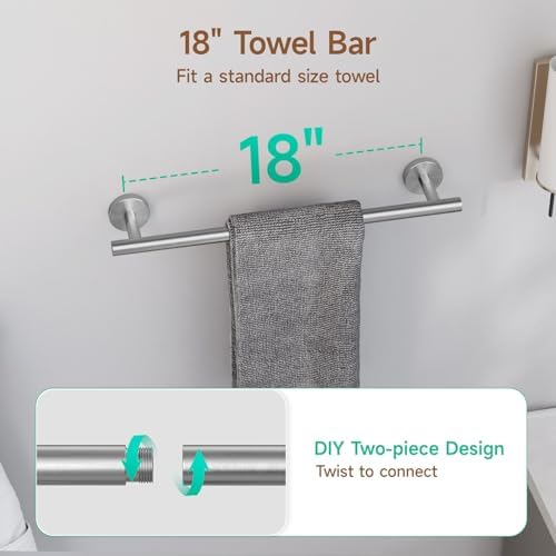 USHOWER 4PCS Brushed Nickel Bathroom Accessories Set, 18-Inch Towel Bar Set - Image 3