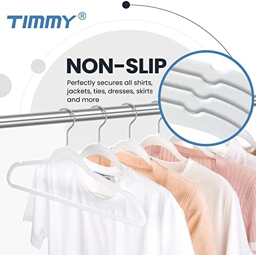 TIMMY 50 Pack Velvet Clothes Hangers, 17.7 in, White/Silver, Non-Slip - Image 5