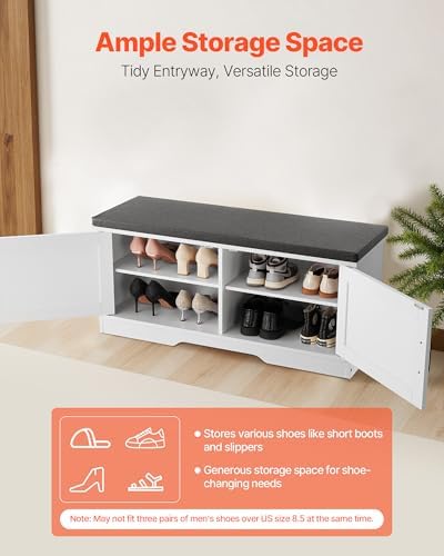 VEVOR Shoe Storage Bench with Padded Cushion & 2 Barn Doors, Entryway Bench 39.4 x 14.0 x 18.1 Inches, for Entryway, Hallway, Living Room, Bedroom - Image 4