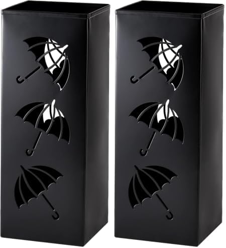 Okllen Metal Umbrella Holder, Square Umbrella Stand Rack for Entryway, 6.3" x 6.3" x 16.5", Black (Pack of 2) by Okllen