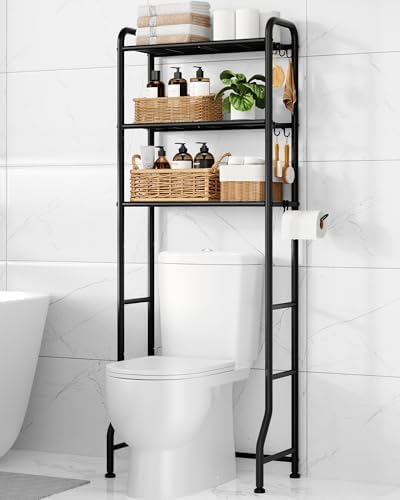 Kitsure Over Toilet Storage Rack, 63.2" H Space-Saving, Holder & Hooks by Kitsure