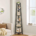 Hoctieon Corner Shelf, 6-Tier Corner Bookshelf, Rustic Ladder Shelf, Industrial Display Stand for Living Room, Kitchen, Home Office, Balcony, Small Space, Metal Frame, Black by Hoctieon