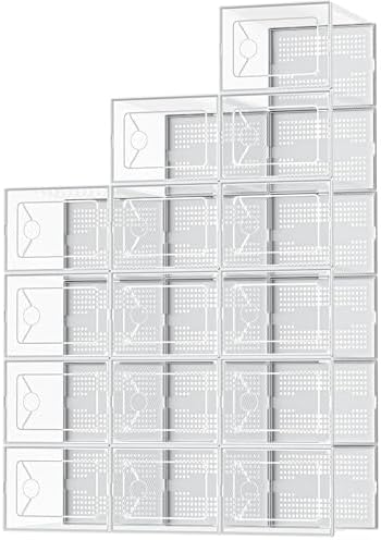 OLIXIS Shoe Storage Boxes, 15-Pack Clear Stackable Shoe Organizers with Lids, Sneaker Display and Storage Containers for Closet, Under Bed, Entryway, White by OLIXIS