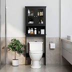 Over The Toilet Storage Cabinet for Bathroom, Storage Organizer Over Toilet with Glass Doors, Space Saver for Living Room, Black - Image 3