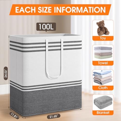 4 Pack Large Laundry Baskets, Laundry Hampers, Freestanding Waterproof Collapsible Clothes Bag with Extended & Reinforced Handles - Clothes Basket for Dorm, Bathroom, Home (100L) - Image 2