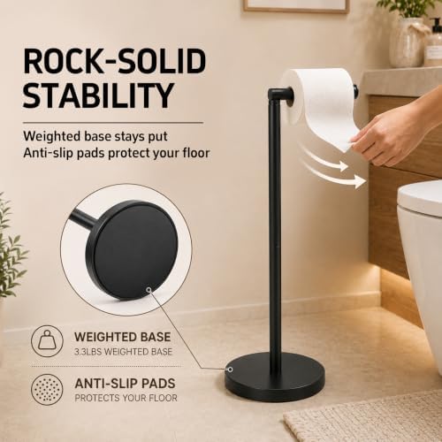 Matte Black Freestanding Toilet Paper Holder Stand, 3.3 lbs Base - Image 5