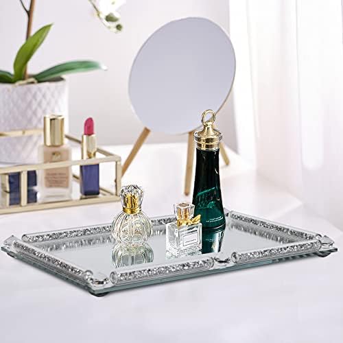 Mirror Perfume Tray for Dresser,Silver Crushed Diamond Filled - Image 3