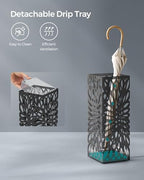 SONGMICS Umbrella Stand, Steel Square, Detachable Drip Tray, 4 Hooks - Image 4