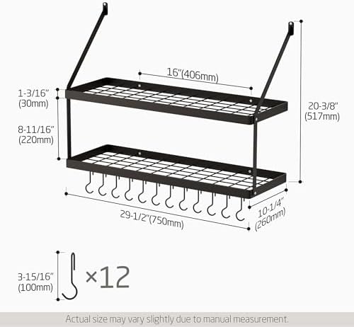 KES 2-Tier Wall Pot Rack, 30-Inch, 100 Lbs Load, Heavy-Duty, Matte Black - Image 6