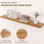 Floating Shelves for Wall Decor, 8" Deep Rustic Solid Elm Wood Floating Shelves Wall Mounted, Wall Shelves with Invisible Bracket for Living Room Bathroom Bedroom Kitchen, 48 Inch Set of 1, Natural - Image 3