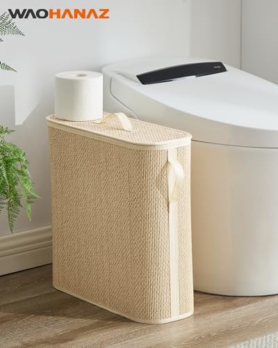 Bamboo Toilet Paper Storage Basket with Lid & Handle - 32L Large Capacity Handwoven Bathroom Organizer for 16 Rolls - Sturdy Stand Holder for Toilet Paper Organization, Light Natural - Image 2