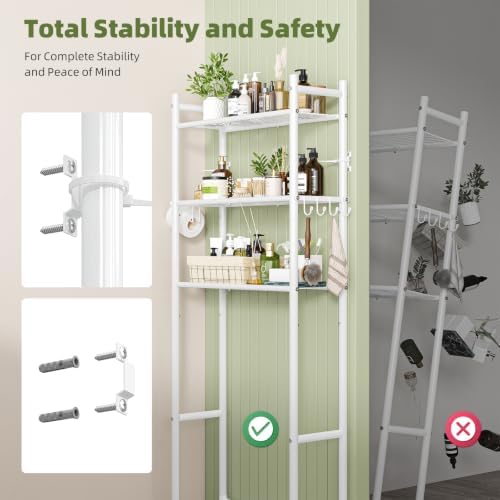 Simple Trending 3-Tier Over Toilet Storage Rack with Paper Holder & Hooks - Image 5