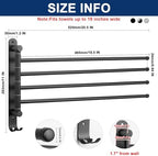 NearMoon Swivel Towel Rack, 19.5" Thicken 304 Stainless Steel 4-Arm Towel Bar, Space Saving Wall Mounted Towel Holder with Hook, Rustproof Swing Out Towel Hanger for Bathroom, Kitchen (Matte Black) - Image 2