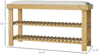 HOMCOM Small Bamboo Shoe Bench 3-Tier Storage 35.4" x 11.4" x 19.3" Natural - Image 3
