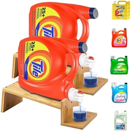 Liquid Laundry Detergent Holder Stand with Tray & Strap - 2 Pack - Wood by Skywin