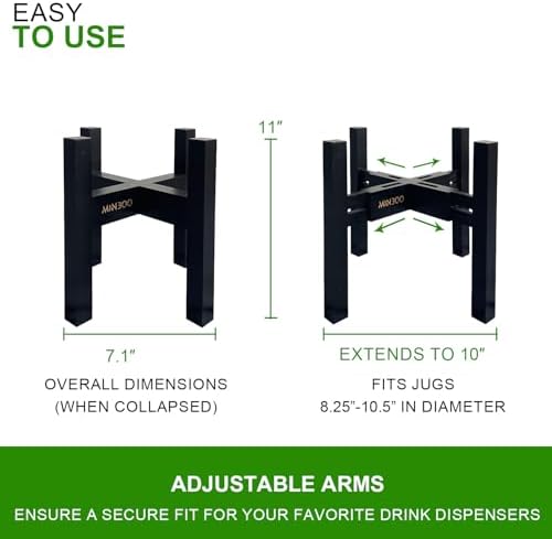 Adjustable Drink Dispenser Holder - Stand for 6-11" Dispenser, Fits 1-3 Gallon Glass Water Jar, Black - Image 2