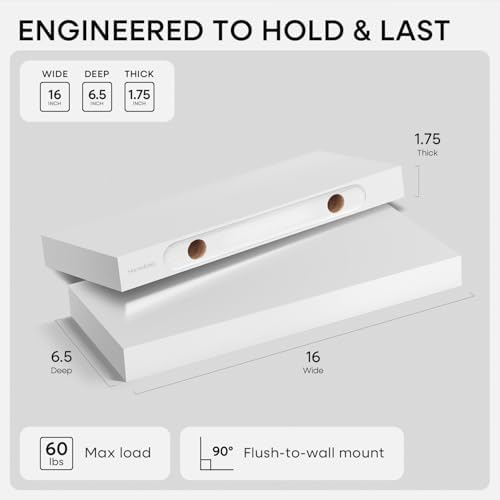 Homeforia 16 Inch Floating Shelves, High-End Solid Pine Wood, Set of 2 - Image 2