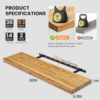 Fun Memories Floating Shelves for Wall, 36"x9.3" Rustic Solid Elm Wood Shelves, Heavy-Duty Wall Mounted Shelf with Invisible Brackets, Set of 2 for Living Room, Bedroom, Kitchen, Natural Finish - Image 3
