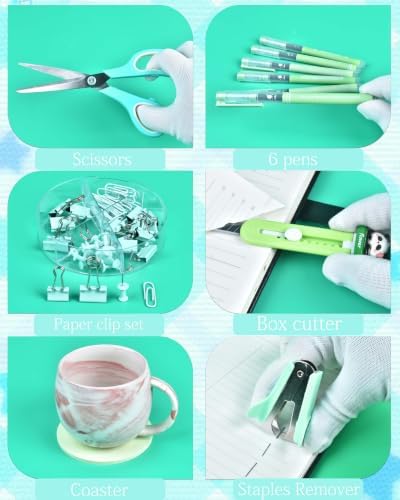 Green Desk Accessories and Organizers with Desk Organizer and 360°Rotating Pen Holder stapler Pen and a Lot of Office Green Office Supplies Beautifully Presented in a Gift Box - Image 5