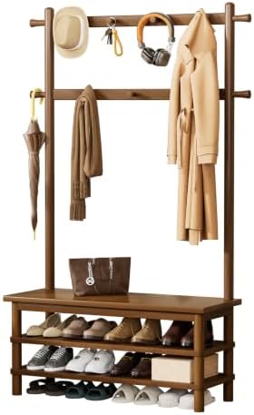 Solid Wood Hall Tree with Bench, Shoe Rack & 11 Hooks 35.0'' by Wamhom