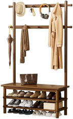 Solid Wood Hall Tree with Bench, Shoe Rack & 11 Hooks 35.0'' by Wamhom