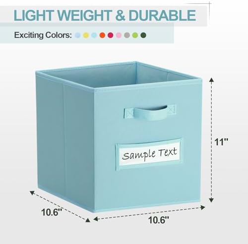 Fabric storage cubes (8 Pack) 11 Inch Cube Storage Bin, cube organizer bins with 8 Labels Window Cards & a Pen, Foldable cube organizer bins and Fabric Storage Box, Sky Blue - Image 2