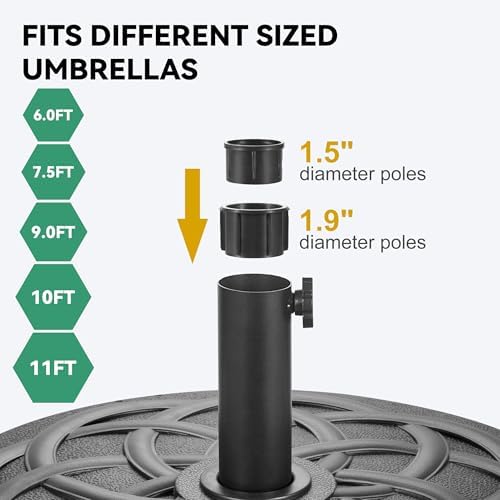Patio Umbrella Stand - 112 lbs 22" Capacity Fillable Outdoor Umbrella Base Heavy Duty, Water Filled Weight Base for Market Umbrella Holder, Garden, Backyard, Pool, Beach, Round Black - Image 3