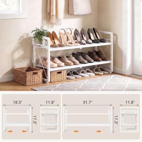 ELYKEN Expandable Shoe Rack for Closet, 2-Tier Metal White Shoe Organizer - Image 3