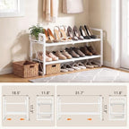 ELYKEN Expandable Shoe Rack for Closet, 2-Tier Metal White Shoe Organizer - Image 3