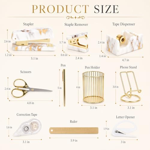 Office Desk Supplies Accessories Women - Women Marble Desk Decor Set Gold - Image 6
