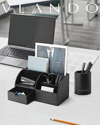 VLANDO 2 Pcs PU Leather Desk Caddy Set with Drawer,Pen Holder - Image 5
