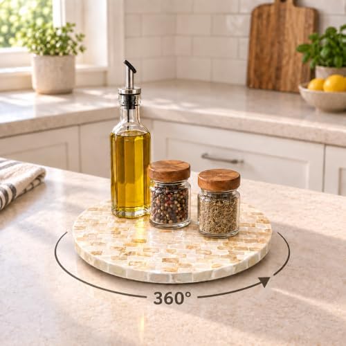 12-Inch Mother of Pearl Lazy Susan for Table Top, Champagne Gold - Image 2