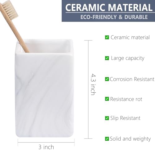 Marble Square Toothbrush Holders - Ceramic Tooth Brushing Holders, Toothbrush Cup, Toothpaste Organizer for Bathroom Countertop, Makeup Brush Holder, Pen Holder for Home Desktop Storage - Image 7