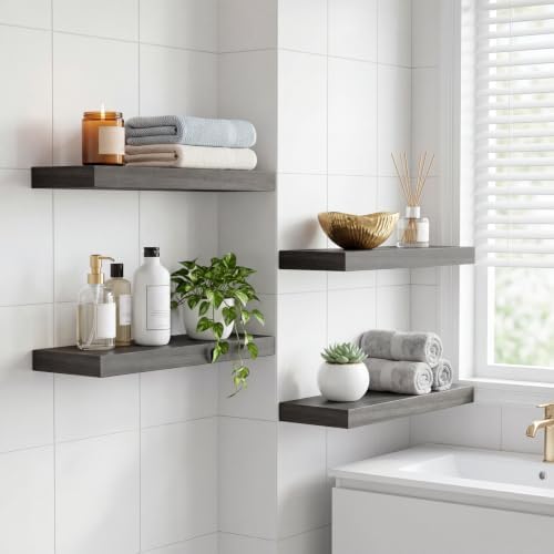 Fixwal Floating Shelves for Wall Decor (Grey, Set of 4, 15.7 Inch) - Image 4