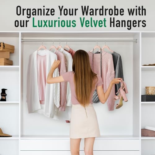 Sishynio Velvet Hangers 50 Pack, Non-Slip Slim Felt Clothes Hangers Pink - Image 7