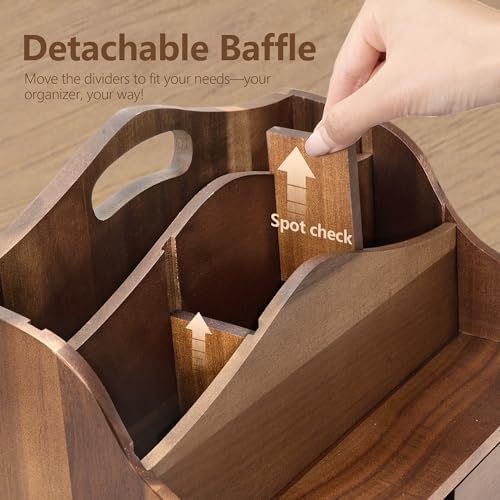 Rebee Vision Acacia Wood Mail Organizer for Desk with Drawer Entryway,Brown - Image 4