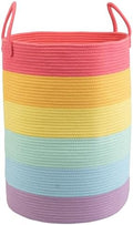 Woven Cotton Rope Laundry Basket Hamper 16" x 22" Large Rainbow by JUNBOLE