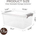 17QT Plastic Storage Bins with Lids, 5Packs Stackable Containers - Image 2
